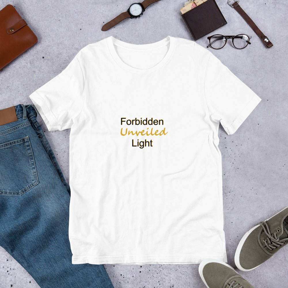 Forbidden Light Unveiled – Black & Gold Edition Unisex t-shirt