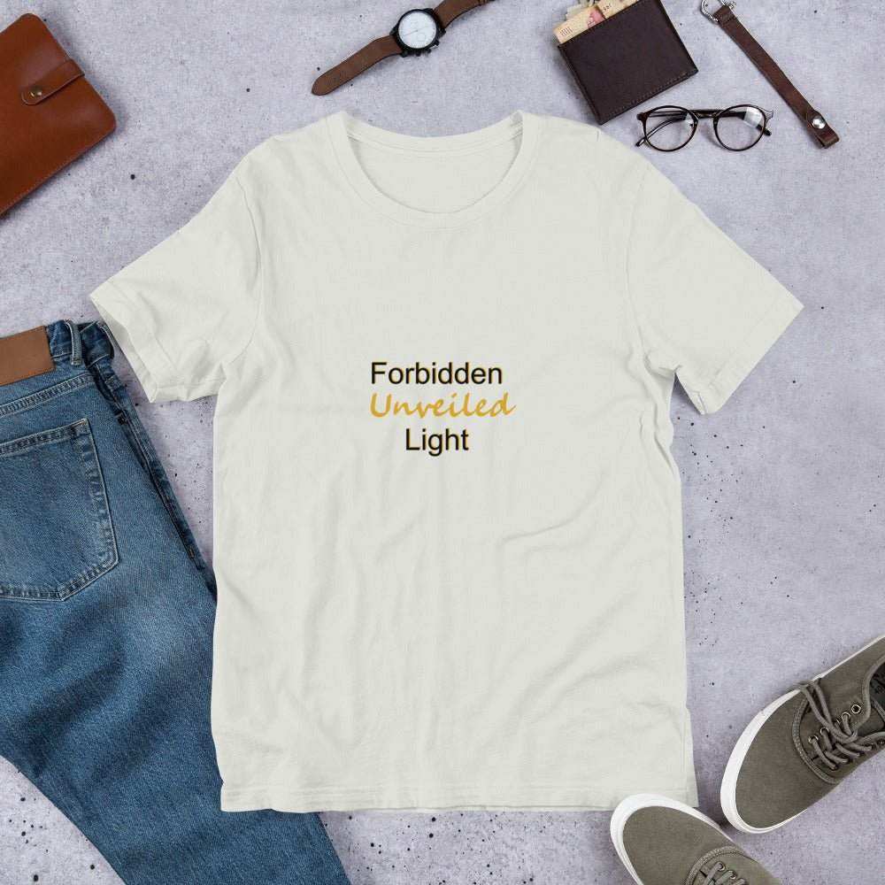 Forbidden Light Unveiled – Black & Gold Edition Unisex t-shirt